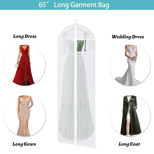 Dress Bags for Gowns, 65'' Long Garment Bags for Hanging Clothes, Dress Garment Bag, Dress Cover with Clear Window for Dresses, Coats 3 Pack4