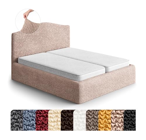 PAULATO BY GA.I.CO. Bed Headboard and Frame Cover - Soft Form Fit Slipcover for Full and Queen Bedframe - 1-Piece Stretch Headboard Protector - Washable Fabric - Blush Taupe (Full/Queen 55"-71" Wide)