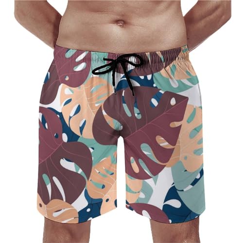 Shorts de bain homme feuilles de couleur avec poches et cordon S