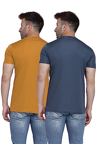 Image of TQH Men Dri Fit Polyester Half Sleeve Round Neck Multicolor t Shirts - Combo Set of 2
