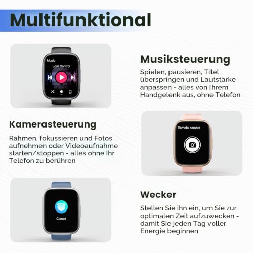 Poounur Smartwatch Herren Damen, 1.95" HD Smart Watch mit Bluetooth Anruf, 110+Sportmodi fitnessuhr, Fitness Tracker mit IP68 Wasserdicht… – Ansicht 4