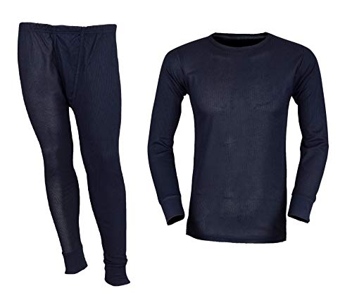 Styllion Thermal Underwear for Men - 2 pc Set - Cotton Blend - Soft Fabric (Small, Navy)