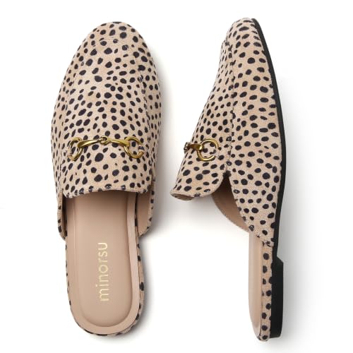Image of Minorsu Buckle Mules for Women Flats Loafers Shoes for Work Office Business | Slip on,Round Toe,Backless,Slides, Casual