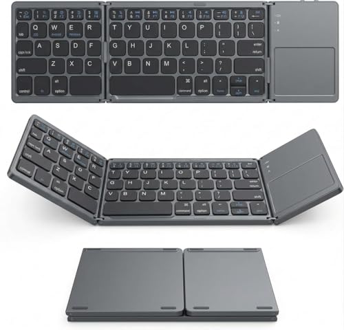 Image of COOLCOLD Foldable Bluetooth Keyboard with Touchpad - Tri-Folding Portable Wireless Keyboard, Rechargeable Full Size Ultra Slim Pocket-Sized Folding Keyboards for Android Windows iOS Tablet & Laptop