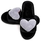 Crazy Lady Women's Fuzzy Fluffy Furry Fur Slippers Flip Flop Open Toe Cozy House Memory Foam Sandals Slides Soft Flat Comfy Anti-Slip Spa Indoor Outdoor Slip on (01/Grey, 9-10 M US)