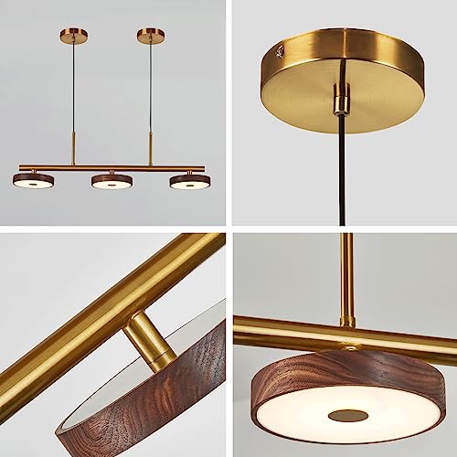 Suspension îlot de cuisine LED en noyer à 3 éclairages modulables