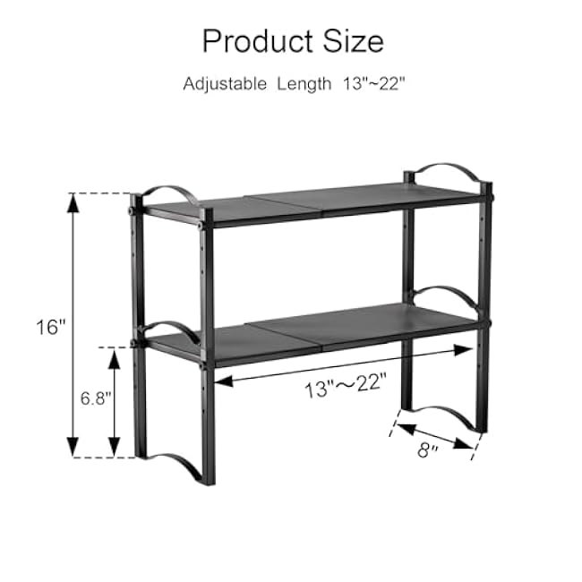 Expandable Cabinet Organizer Shelves, Countertop Shelf Organizers Storage for Kitchen Pantry, Spice Organization Rack, Desk Shelf, 2 Pack Stackable