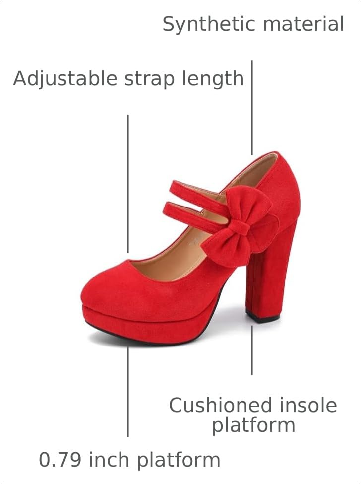 Image of MAIERNISI JESSI Women's Platform Mary Jane Pumps with Bow, 3.94 Inch Block Heel Dress Shoes