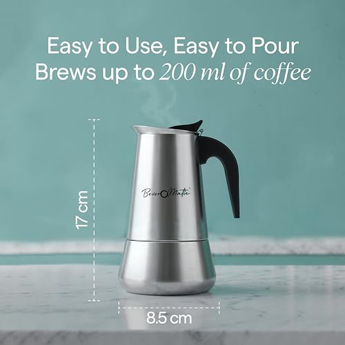 Image of Stainless Steel Stovetop /Induction Top Moka Pot Coffee Maker, 200 ml (4-Cup), Italian-Style Espresso Maker, Coffee Percolator with Heat Resistant Handle, Silver