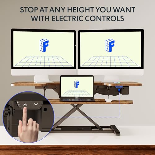 Image of FLEXISPOT 42 inch Electric Standing Desk Converter Height Adjustable Desk Strong Weight Capacity Motorized Stand up Desk Riser for Office Home, Rustic Color