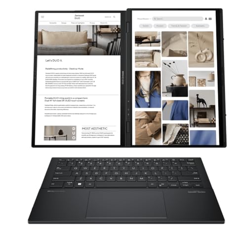 Image of ASUS Zenbook Duo AI Powered 2-in-1 Laptop 14.0 inch Touchscreen OLED WUXGA Display (Intel Ultra 9-285H, 32GB LPDDR5X, 2TB SSD, Backlit KB, 2 Thunderbolt 4, WiFi 7, Win 11 Home) w /DKZ USB Port Expander