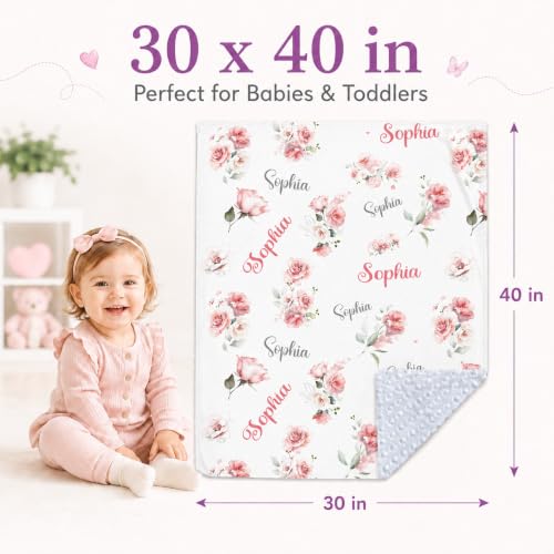 Image of Personalized Baby Blanket for Girls, Custom Nursery Blanket with Name, 30 x 40 Inch Soft Minky Blanket for Baby Toddlers, Newborn Print 07