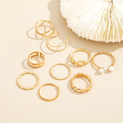 Boho Pearl Infinity Knuckle Rings Set Lucky 8 Wave...
