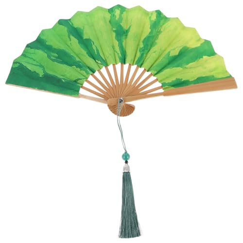 Cabilock Abanico de Mano Plegable de Bambú y Papel de 5 Pulgadas con Diseño Pintado a Mano de Sandía Ventilador Portátil para Conciertos Festivales de Verano y Eventos al Aire Libre