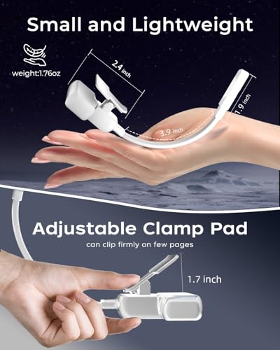 Image of Book Lights,Reading Light with Replaceable USB Rechargeable Battery,3 Color & Stepless Dimming Book Light for Reading at Night,Lightweight and Ideal for Long Trips and Camping (White)