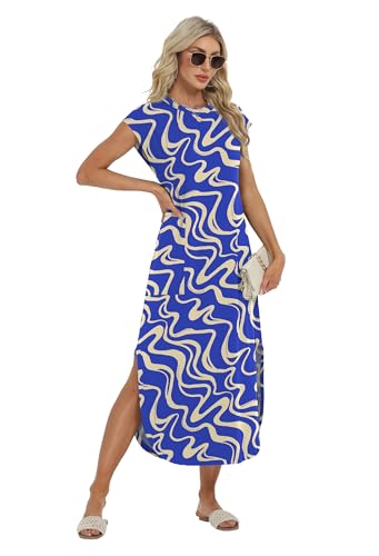 Image of HiMONE Beach Vacation Dresses for Women 2025 Sundress Cap Sleeves Casual Maxi Beach Dress with Pockets XS-2XL