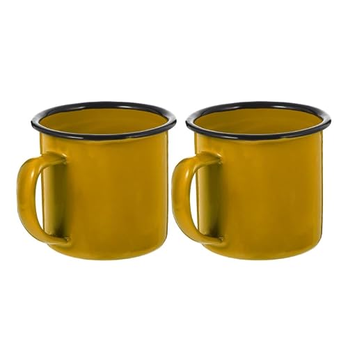 Cabilock 2pcs Enamel Mug Set Vintage Style Camping Mugs with Comfortable Handle Enamel Cups for Indoor Outdoor Coffee Tea Water