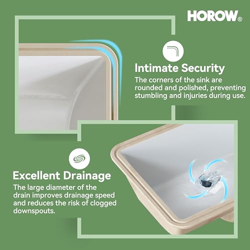 HOROW Undermount Bathroom Sink Rectangle, 20 x 15 Inch Rectangular Vessel Sink with Overflow, White Ceramic Under Counter Sink for Bathroom, Small Porcelain Square Lavatory Vanity Sink