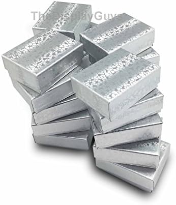 TheDisplayGuys - 25-pack - #11 Cotton Filled Cardboard Paper Jewelry Box Gift Case - Silver Foil - (2.3 x 1.8 x 0.9)