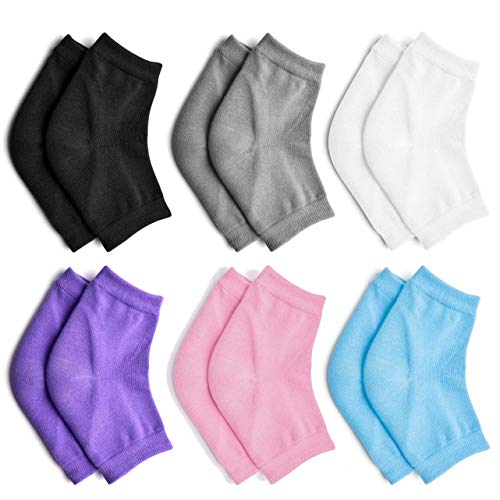 Coopay 6 Pairs Vented Moisturizing Gel Heel Socks Day Night Open Toe Care Socks for Dry Hard Cracked Skin (Blue Pink Purple Black White Gray)