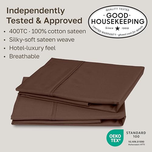 Image of California Design Den Cotton King Pillowcase Set - 400 Thread Count, 100% Cotton Sateen Pillowcases, Set of 2 Pillow Covers, Soft and Breathable - Espresso Chocolate Brown