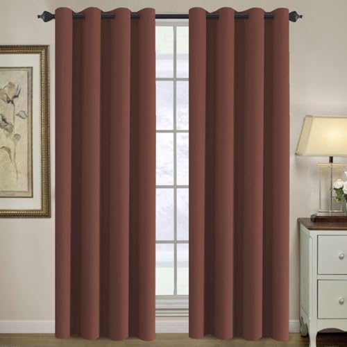 H.VERSAILTEX Blackout Curtain for Living Room Thermal Insulated Window Treatment Curtain Extra Long 84 inch Length Energy Saving Solid Grommet Top Blackout Drape, One Panel, Rust, 52