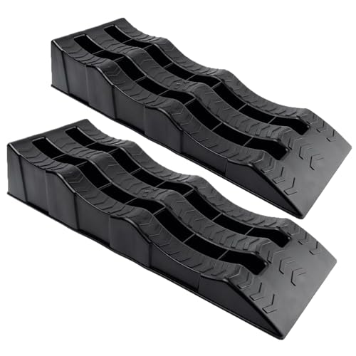 2PCS Plastic Car Lifting Ramps 2 Tone, Heavy Duty 3 Step Car Ramp for Automotive Vehicle Garage Home Workshop