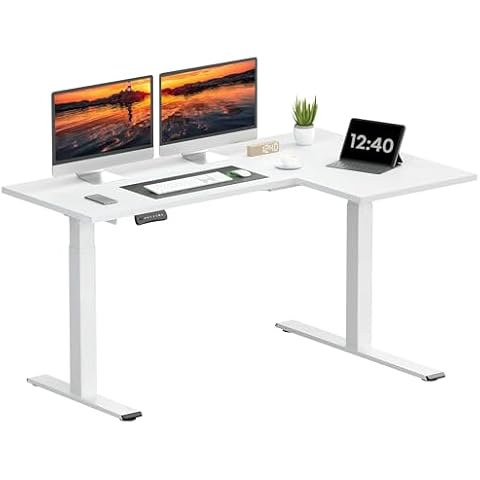 SANODESK 63-Inch Large Dual Motor L-Shaped Electric Height Adjustable Standing Desk - Reversible Panel - White Top/White Frame - Ideal for Gaming, Home Office or Computer Workstation Cover