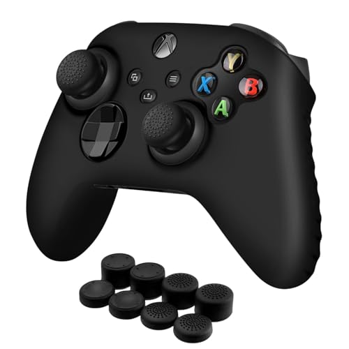 TNP Controller Cover Skin Case + 8 Thumb Grips Set (Black) Compatible with Xbox Series S / X - Soft Studded Anti-slip Silicone Gel & Rubber Stick Caps Accessories for Video Games Gaming Gamepad