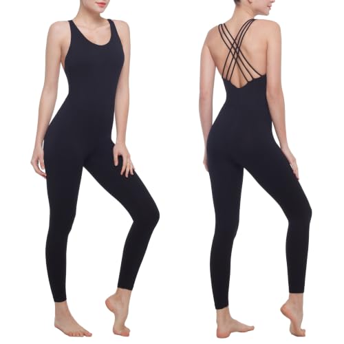 Image of LOVESOFT Workout Jumpsuits for Women Sleevesless Bodycon Backless Unitard