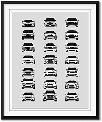 BMW M Car History (3x7 style) Inspired Poster Print Wall Art Decor Handmade of all BMW M Power Cars M3, M4, M5, M2, M6, M1 (Unframed)