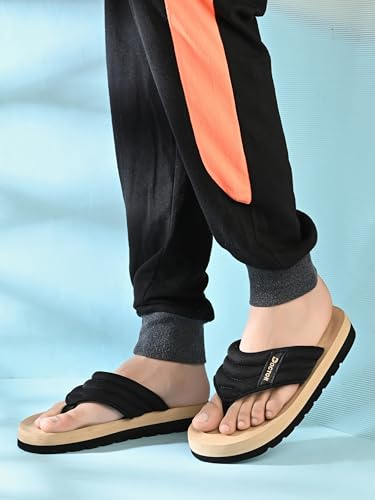 Image of Cushioned Flip Flops for Men | Padded Fabric Strap Thong Slippers | Lightweight Anti-Slip EVA Sole Everyday Wear Footwear