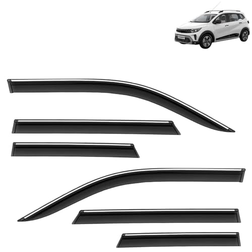 Image of KINGSWAY Accessories Chrome Lining Door Visor Only Compatible with Renault Triber (Year 2025 Onwards) All Model, Premium Chromeline Unbreakable Car Rain Guard Side Rear Wind Deflectors, Set of 6 Pcs