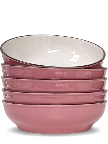 JDZTC Pasta Bowls, Set of 5, 30 Ounce Ceramic Serving Bowls for Dishwasher & Microwave Safe, 7.5 Plates for kitchen —Soup Bowl, Salad Bowl— Easy to Clean & Stackable, Simple Classic