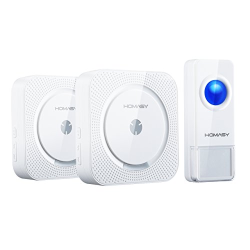 Sonnette Sans Fil Etanche avec 2 Récepteurs HOMASY Sonnette de Porte Carillon Portée de 300M avec 52 Mélodies,4-Niveaux Volume,Flash LED pour Maison,Bureau,Magasin,Boutique,Hôtel?Blanc?