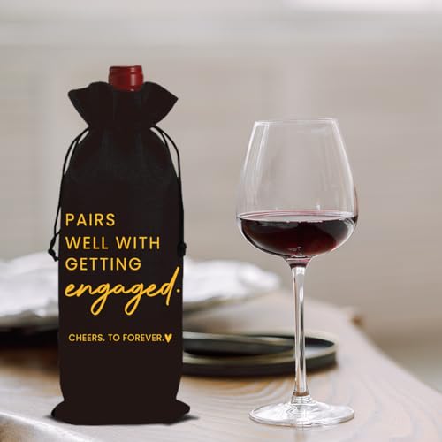 Image of Engaged Engagement Gifts for Couples Her Engagement Party Decorations | Bridal Shower Decorations Wine Bag Cheers To Forever Wine Accessory Sets - Black