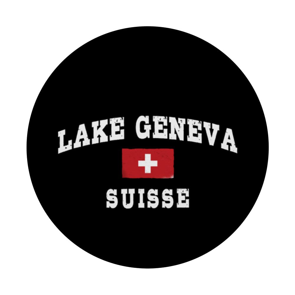 Lake Geneva Suisse Attractions Swiss Flag PopSockets Swappable PopGrip, Black - Image 3
