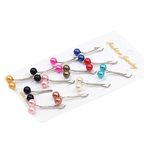 Yinuneronsty - Lot de 12 épingles d’écharpe (Hijab) pour femme musulmane en U en acier inoxydable - Pendentif, boule d'imitation de couleur, broche de maintien, épingles Cover