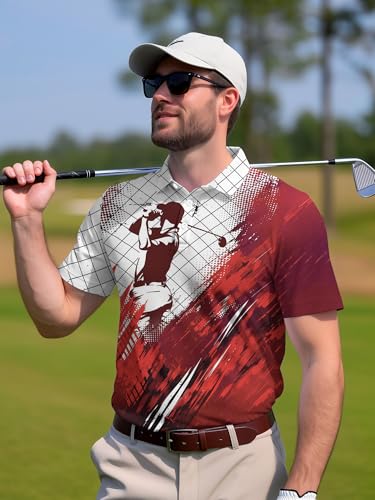 Image of PAGYMO Funny Golf Shirts for Men Crazy Printed Pattern Novelty Moisture Wicking Performance Mens Polo Shirt
