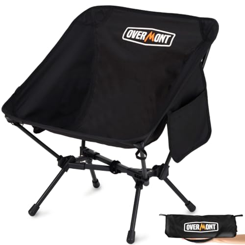 OVERMONT Campingstuhl Faltbar Kleines Packmaß - Faltstuhl Leicht mit Tragetasche - bis 150 KG Belastbar - für Garten Picknick Strand Angeln Wandern Schwarz
