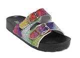 H2K Womens Glitter Double Buckle Adjustable Comfort Slip On Slides Sandals Espen, 10, Rainbow