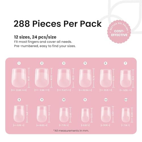 Image of Beetles Gel Nail Tips 288 pcs Extra Short Square Tips 12 Sizes Half Matte