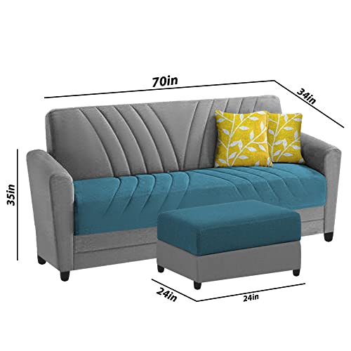 Image of Francis 3 Seater Sofa with Ottoman Set for Living Room (Turquise Grey Fabric)