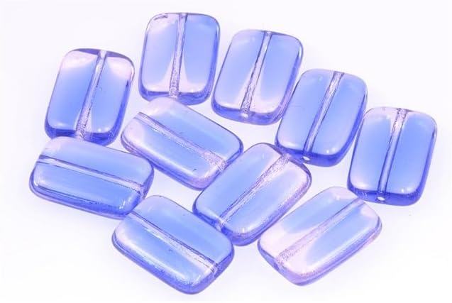 Outlet 10 Grams Rectangle Beads, 15 x 10 mm, Blue Pink Mix (37701), Glass, Czech Republic
