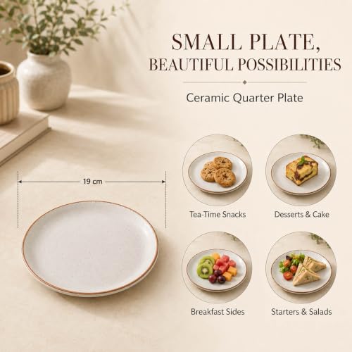 Image of The Earth Store White Matte Brown Ceramic Dinner Set of 16 - 4 Dinner Plates, 4 Quarter Plates, 4 Vegetable Bowls & 4 Coffee Mugs | Premium Dinner Set for Home & Dining