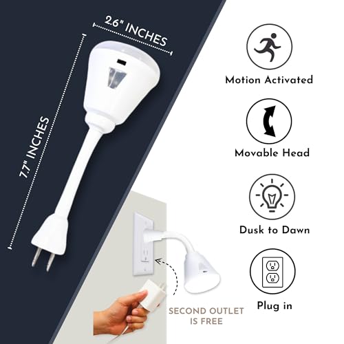 Image of Bright Night Light LED Motion and Light Sensor AC Outlet Plug-in Flexible Neck Rotatable PIR Automatic Lamp Dusk to Dawn (6 Watts)