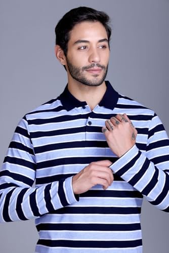 Image of SANE ORIGINALS Full Sleeves Polo T-Shirt for Men with Pocket || Stripe Collar and Pocket T-Shirt for Men Long Sleeves