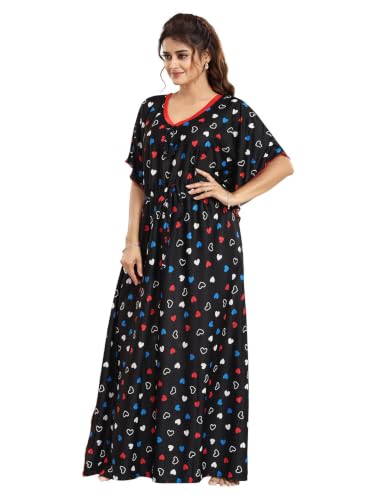 Image of Kaftan Printed Cotton Maxi Dress /Nighty /Nightdress for Ladies /Girls /Women | Free Size