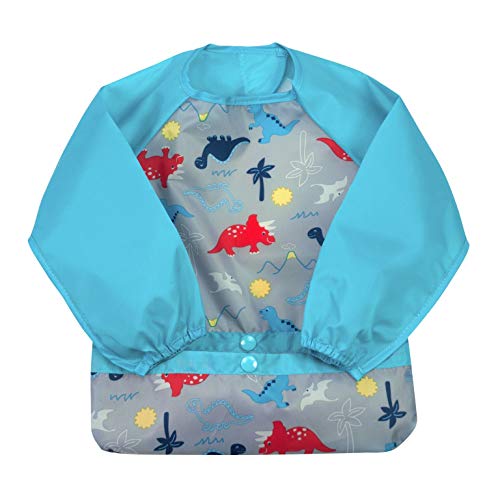 green sprouts Easy-wear Long Sleeve Bib | Waterproof Protection from Mealtime to Playtime | Flipped Pocket, Soft Material, Easy Clean Smock