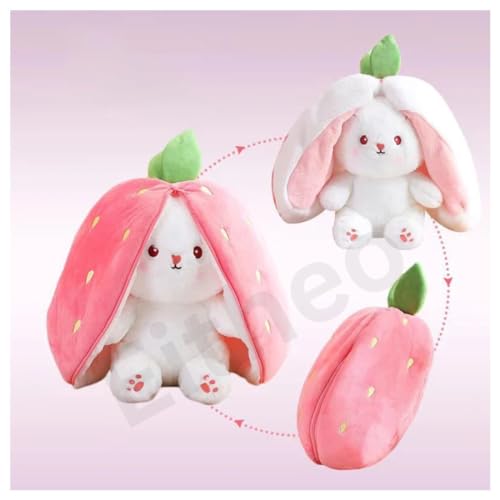 Image of EITHEO Reversible Bunny Stuffed Toy - Soft Strawberry Bunny Plush - Cute Plushies Gift for Girls & Kids - Versatile Soft Rabbit Toy, Pillow (25 cm)